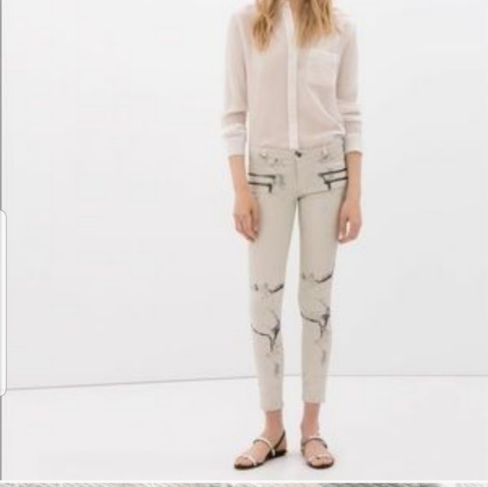 Zara marbled print moto skinny jeans